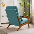 thumbnail image 5 of Accent Chair, Modern Linen Fabric Upholstered Armchair with High Back and Pillow, Comfy Single Sofa Chair with Padded Cushion and Solid Wood Legs Reading Chair for Living Room Office, Teal, 5 of 7