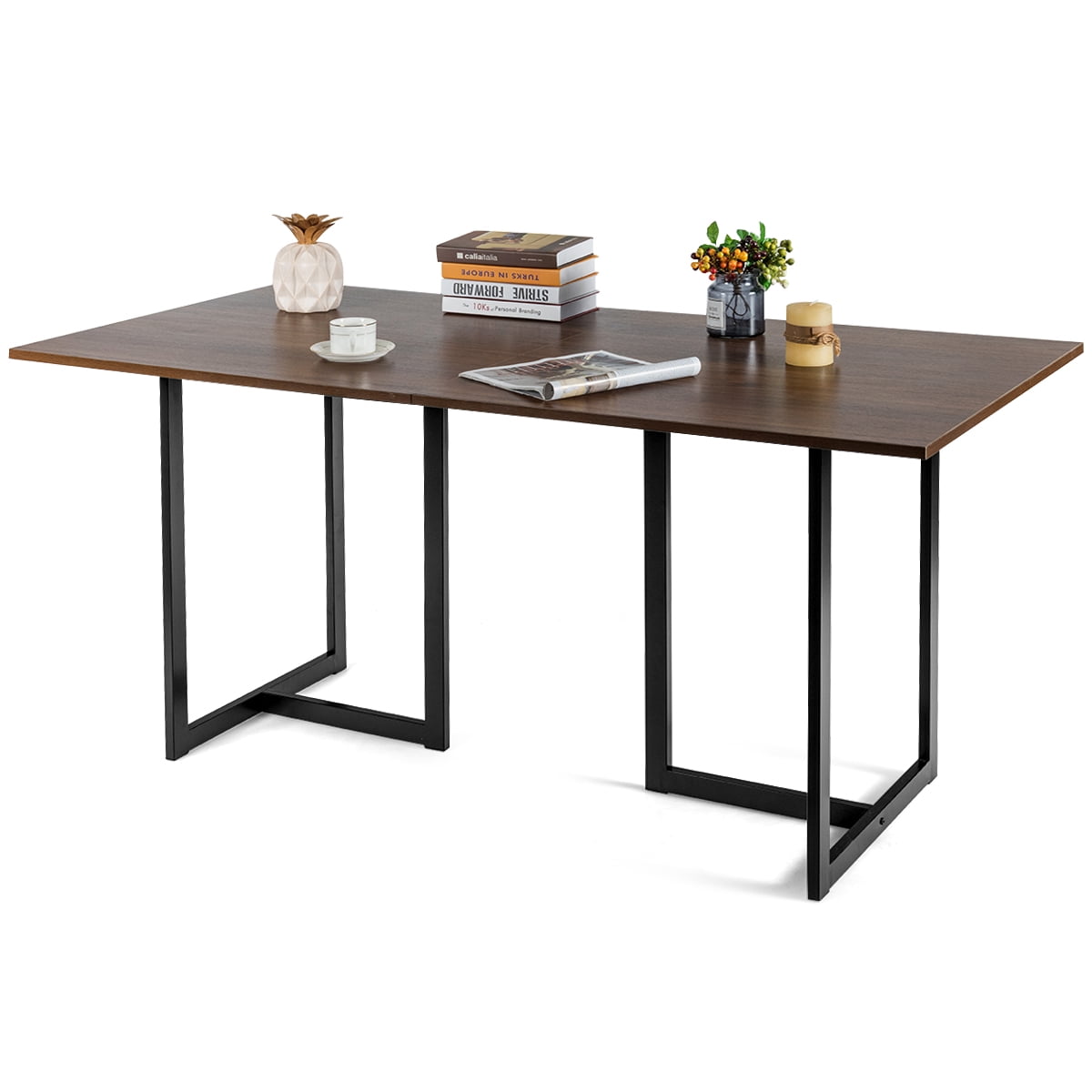 Costway 63 Industrial Dining Table Rectangular Kitchen Table 6 Person With Metal Frame Walmart Com Walmart Com