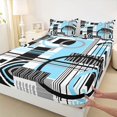 thumbnail image 5 of Castle Fairy Geometric Ring Block King Sheets 4pcs,Minimalist Linear Stripe Bedding,Black Skyblue Gray,1 Flat Sheet, 1 Fitted Sheet and 2 Pillowcases, 5 of 7