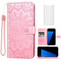 Asuwish Compatible with Samsung Galaxy S7 Edge Wallet Phone Case and Tempered Glass Screen Protector Flip Credit Card Holder Stand Mandala Flower Cell Cover for S7edge S 7 GS7 7s 7edge Women Pink
