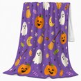 thumbnail image 2 of Whimsical Halloween Ghost Pumpkin Moon, Festive Halloween Scene, Warm Flannel Blanket for Living Room and Family Room, Art Lovers Halloween Gift, Festive Home Decor, 2 of 9