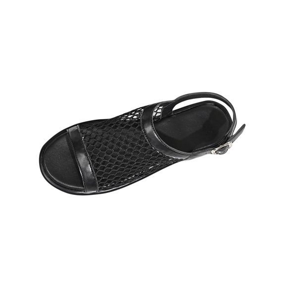 Xfvqtps Mesh Ballet Flats for Women Open Toe Adjustable Buckle Thick Sole Non Slip Leather Beach Summer Flat Sandals