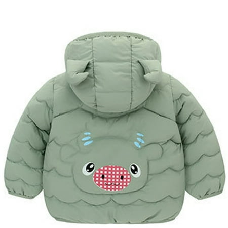 

TOWED22 Boys Lightweight Jacket Toddler Kids Baby Boy Girl Winter Hooded Clothes 3D Ear Zipper Hoodie Coat Solid Color Long Sleeve Plush Warm Jacket Green