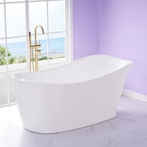 ANGELES HOME 69" Acrylic Freestanding Bathtub, Soaking White Bathtub with White Drain and Integrated Slotted Overflow Included, 71 Gallons, Glossy White