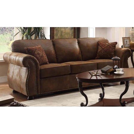 Homelegance Corvallis Sofa With 2 Pillows In Brown Bomber Jacket