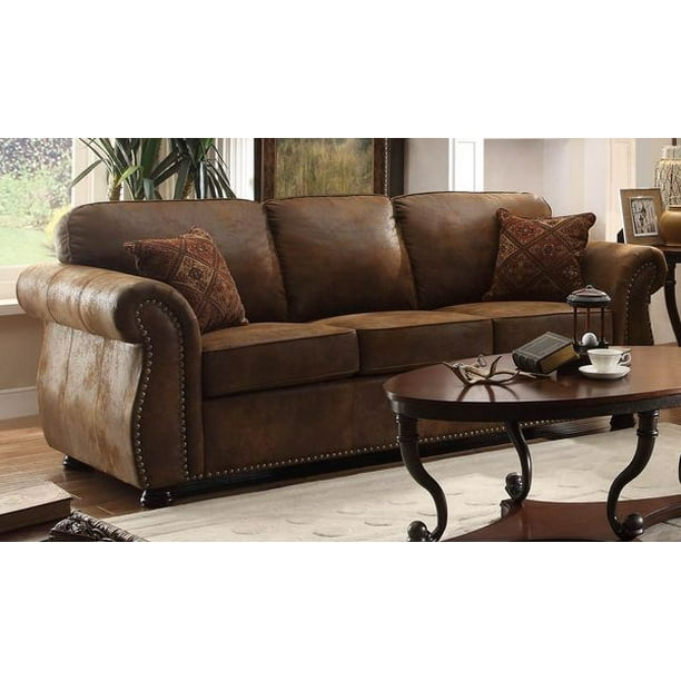 Homelegance Corvallis Sofa With 2 Pillows In Brown Bomber Jacket