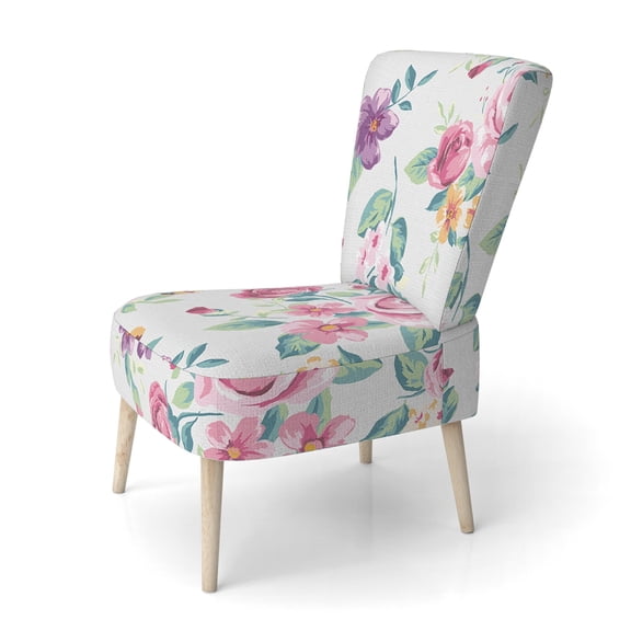 Designart "Vintage White And Pink Floral Pattern" Upholstered Patterned Accent Chair and Arm Chair