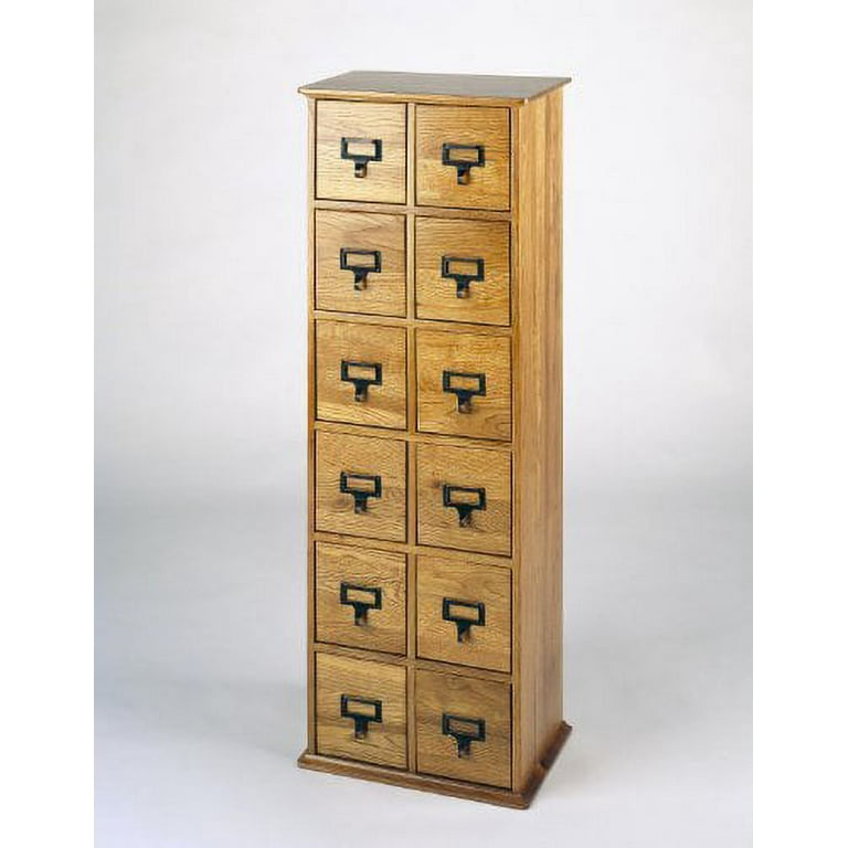 Leslie Dame Library Card File Media Cabinet-Finish:Oak,Option