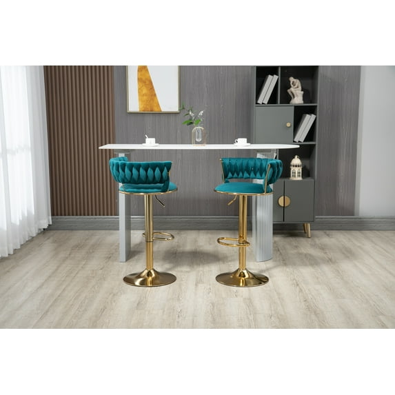 Luccalily Velvet Bar Stools Set of 2,Swivel Adjustable Bar Stools with Back and Footrest,Modern Design and Golden Base for Kitchen,Bistro Pub, Dining Room Counter