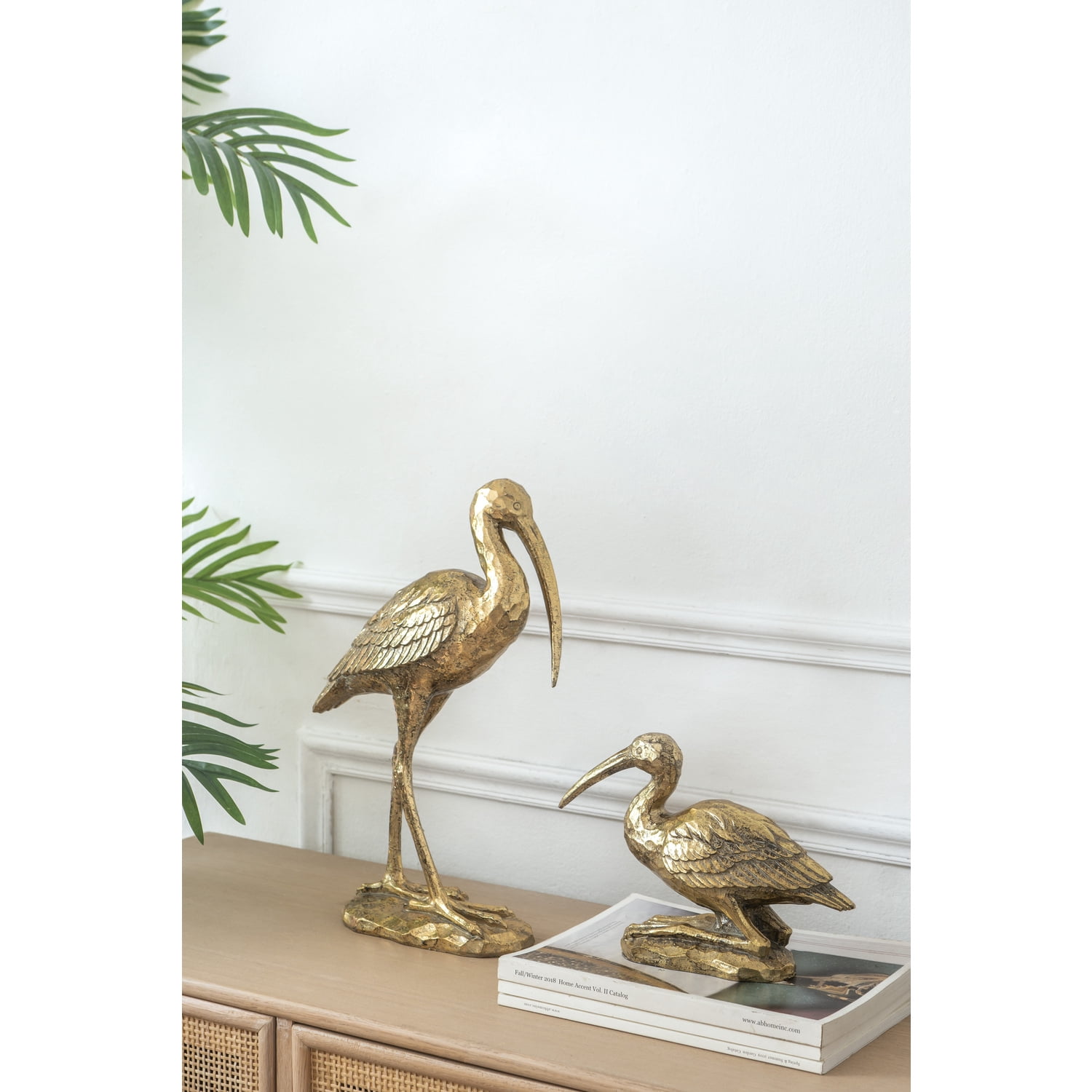 Standing Crane Figurine - 10" x 16" x 3.5" - Antique Gold