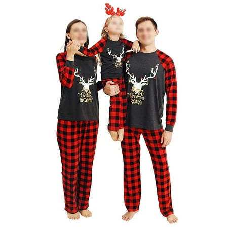 

Beiwei Matching Family Pajamas Sets Christmas PJ s Sleepwear Nightwear Reindeer Top with Plaid Bottom Holiday Vacation Loungewear