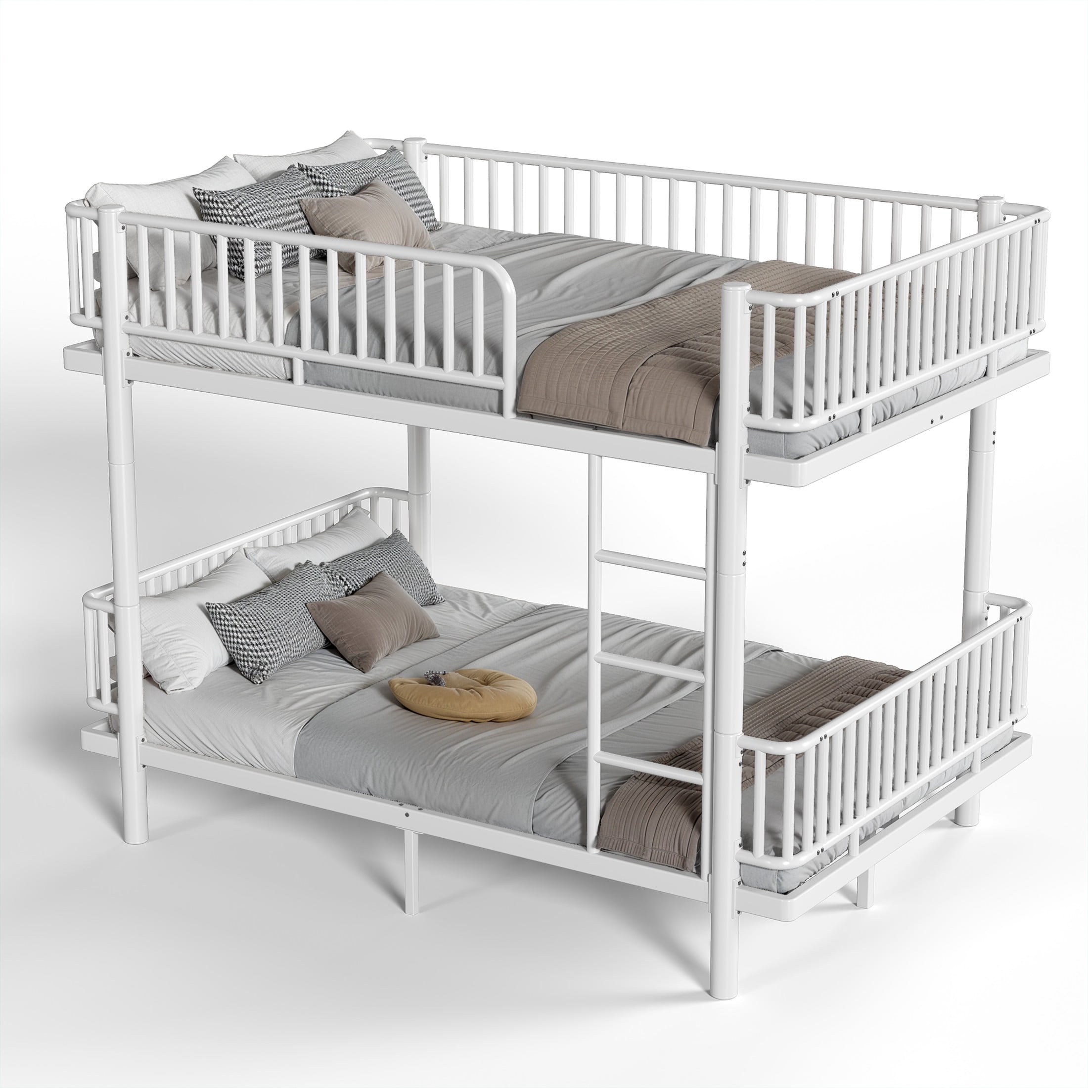Noble House Queen over Queen Bunk Bed with Guardrails and Ladder, Can Separate into 2 Platform Beds, White