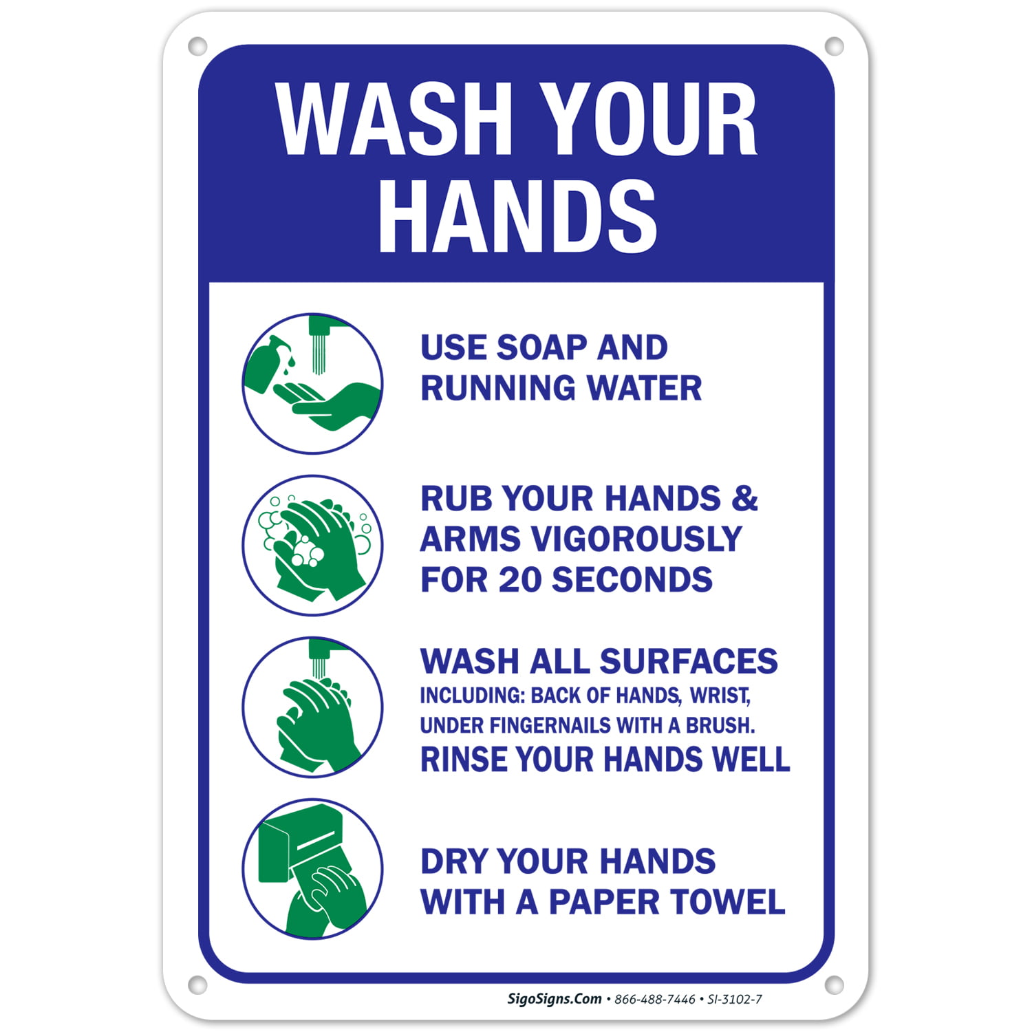Hand Washing Sign, Hand Washing Instruction Sign, 10x7 Aluminum ...