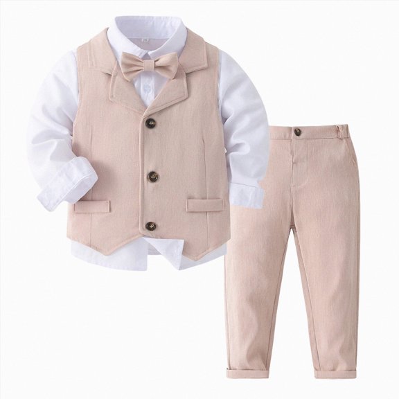Paguaki Baby Boy Clothes Suits Tuxedo Gentleman Outfits Formal Shirt Vest Pants Baby Suit Sets Toddler
