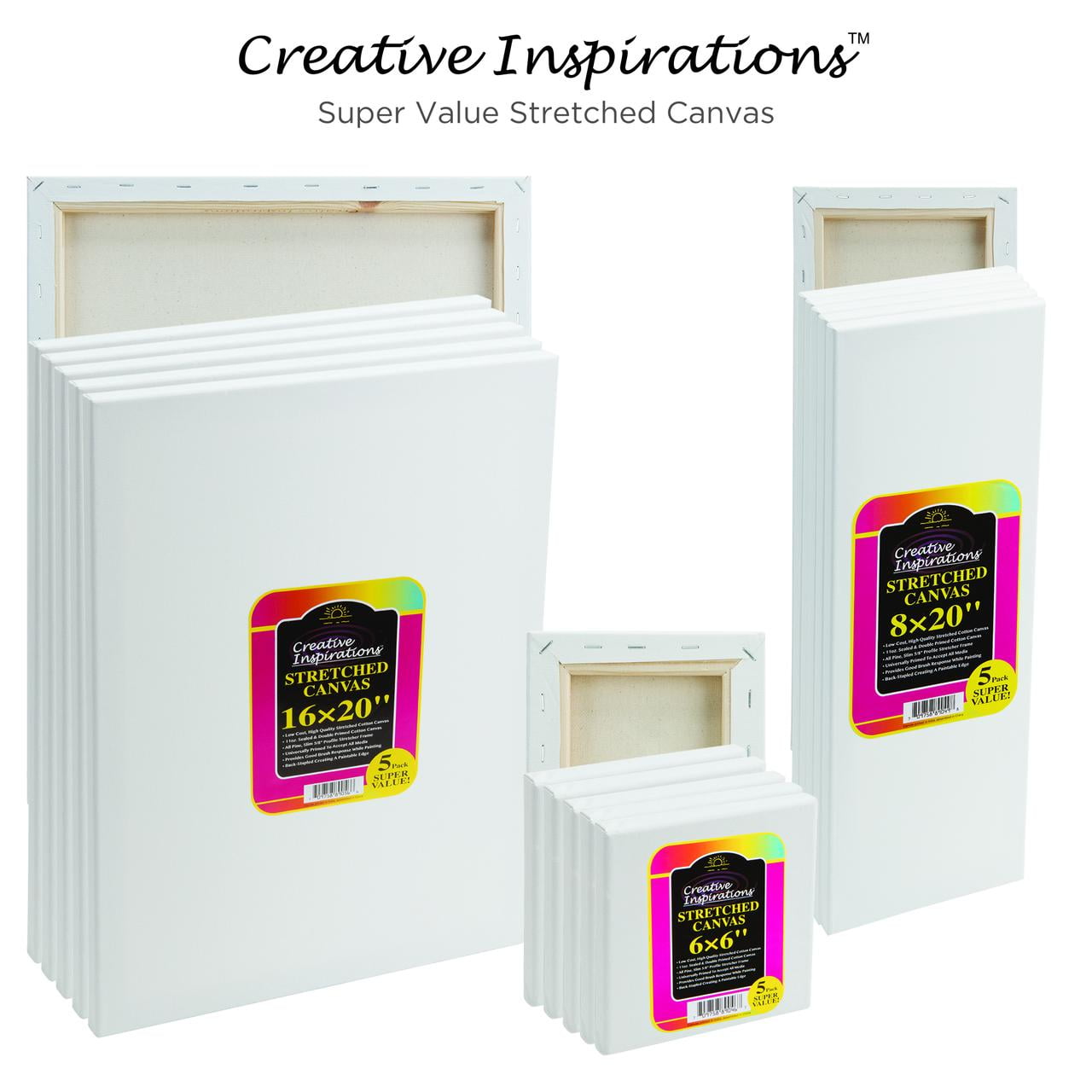 Creative Inspirations Stretched Canvas Packs - Multipack Low Cost Stretched Canvas for Artists, Painting, Professionals, & More! - [50 Pack - 8x8"]