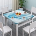 thumbnail image 3 of Blue White Gold Marble Pattern Square Fitted Tablecloth with Elastic Edge,Square Table Cover,Washable Elastic Table Cover for Home Kitchen Party Decor 34"x34", 3 of 6