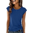 thumbnail image 2 of hotojiny Summer Tops for Women Cap Short Sleeve V Neck Tshirt with Side Shirring Plain Crew Neck Solid Color Fashion Tee, 2 of 6
