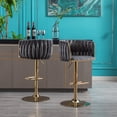 thumbnail image 2 of Set of 2 Bar Stools, Swivel Barstools with Woven Backrest and Chrome Footrest, Height Adjustable Counter Height Bar Stools, Modern Velvet Upholstered Bar Chair for Kitchen Island, Pub, Cafe, Gray, 2 of 7