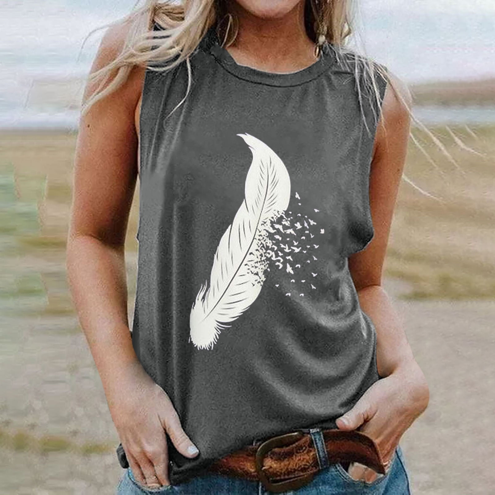 feather print tank top