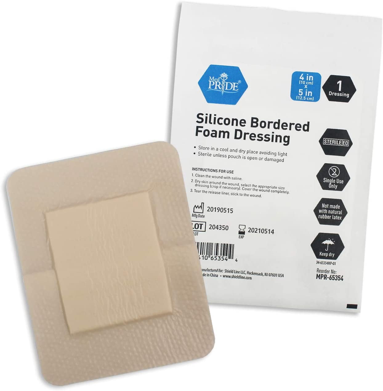 Med Pride Silicone Bordered Foam Bandages for Wounds 4x5 Inch, 10 pack Adhesive Sterile Silicone Foam Dressing