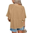 thumbnail image 4 of Womens Tops Women's Patchwork Solid Color Round Neck Three-quarter Sleeve Pagoda Sleeve Loose T-shirt, 4 of 7