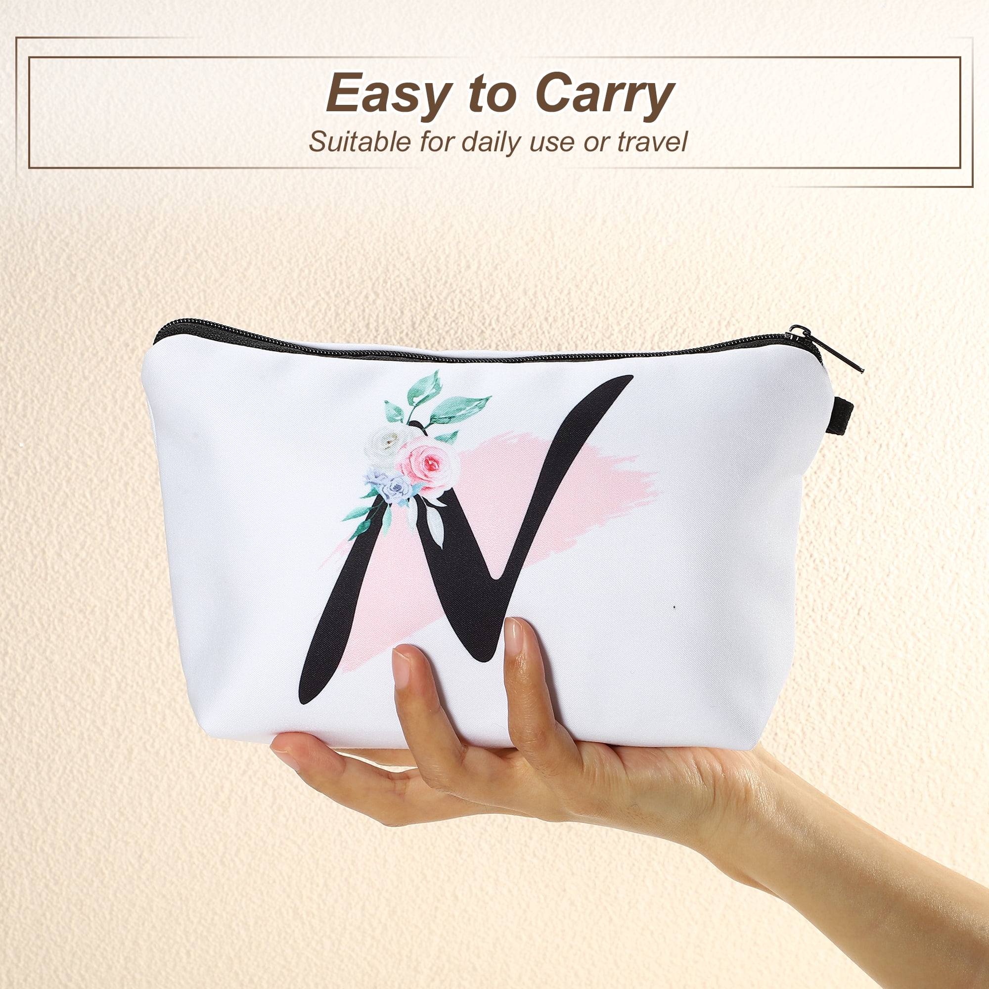 Unique Bargains Personalized Makeup Bag N Cosmetic Bag Small Monogrammed Purse White