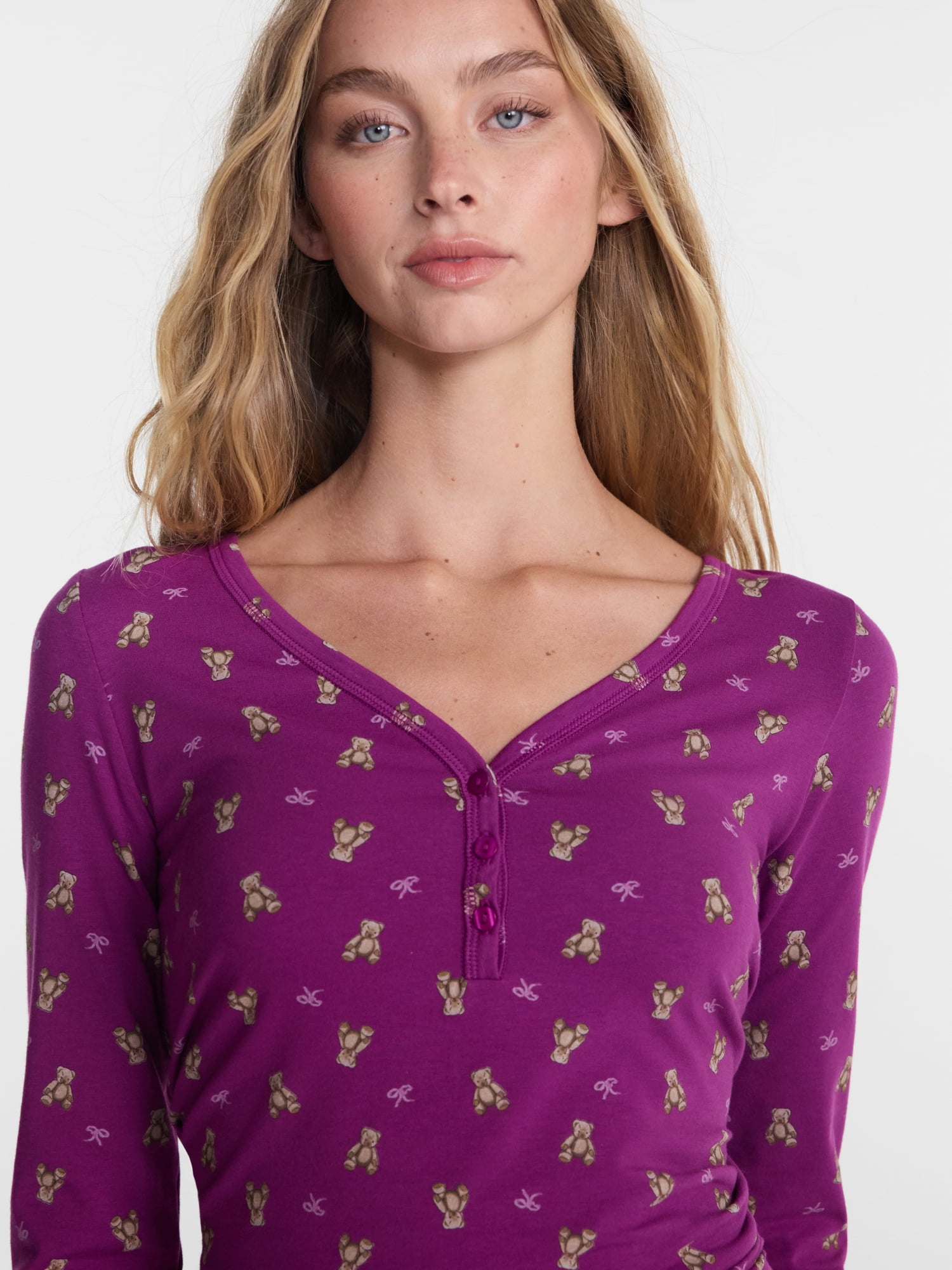 No Boundaries Cloud Core Henley Sleep Shirt, Women's XXS-3X