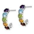 thumbnail image 2 of FB Jewels Sterling Silver Rhodium-plated Multi Gemstone J-Hoop Earrings, 2 of 3
