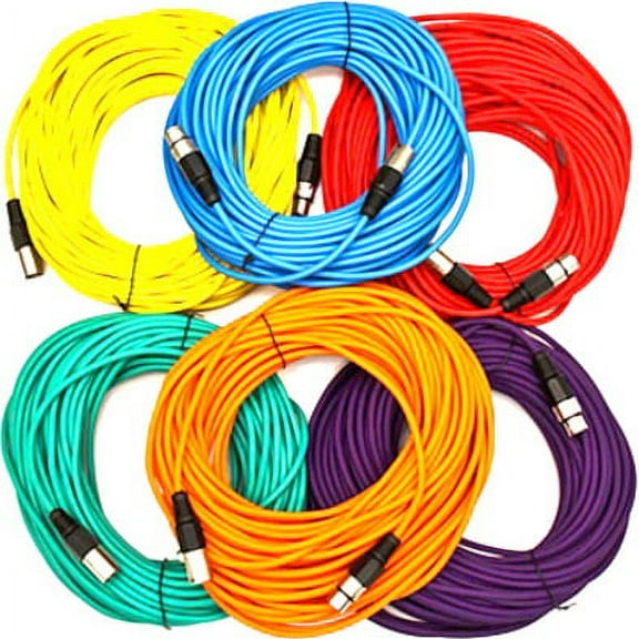 Seismic Audio SAXLX-100, 6 Pack of Multiple Colors 100 Foot XLR Patch Cables