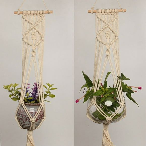 Flmtop Hanging Pot Holder Plant Planter Basket Hanger Cotton Rope Macrame Braided Craft