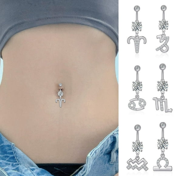 rygai Navel Ring Anti-allergy Smooth Surface Great Stickiness Exquisite Hollow Out Decorative Twelve Constellations Piercing No Inflammation Body Piercing Jewelry Women Jewelry,Silver K
