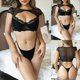 thumbnail image 2 of Gibobby Conjunto de lencería de talla grande para mujer con tirantes y encaje(Negro, M), 2 of 5