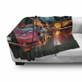 thumbnail image 3 of Cars Soft Flannel Fleece Throw Blanket, Hot Red Concept Car in Flames Blazing Tires Building and Birds Speeding Fast, Cozy Plush for Indoor and Outdoor Use, 70" x 90", Red Orange Blue, by Ambesonne, 3 of 6