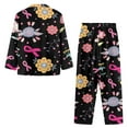 thumbnail image 4 of Renewold Durable Button Pajama for Women Pink Ribbon Flowers Fight Breast Cancer Print Athletic Jogger/Walking Clothing Size 3XL 2PCS Indoor Relaxed Daily Wear Lounge Set Home Sleepwear, 4 of 6