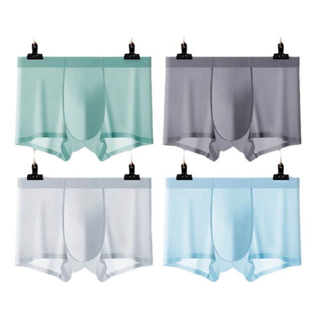4 calzoncillos bóxer de seda helada para hombre, sexys y transparentes, sin marcas.