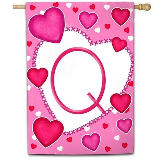 America Forever Flags Monogram Letter Q House Flag - Happy Valentine's Day - 28 x 40 Inches, Holiday Love Hearts Valentine House Flag, Seasonal Yard Outdoor Decorative Double Sided Flag
