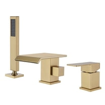 Three Holes Deck Mounted Roman Bathtub Faucet with Hand Shower, Widespread Waterfall Tub Filler