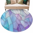 thumbnail image 2 of Blue Purple Gradient Round Living Room Rugs 8 ft, Abstract Glass Geometric Marble Modern Washable Large Area Rug with Non-Slip Sturdy Edge Binding Round Carpet for Dining Room Kitchen Office, 2 of 9