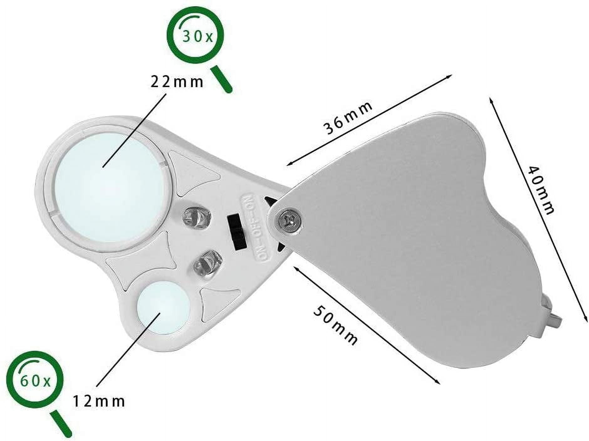 Jewelry Loupes 30X 60X Dual Lens Jewelers Eye Loupe LED Lights Illuminated  Jewelry Magnifier Foldable Mini Pocket Magnifying Glass Portable Magnifier