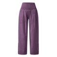 thumbnail image 5 of EDFBUYKRS Female Women Pants Casual Women's Pants Plus Size Petite High Waist Wide Leg Palazzo Prints Pants for Women Smocked Elastic Waist Loose Comfy Splitcasual Pajama Pants Pockets L, 5 of 6