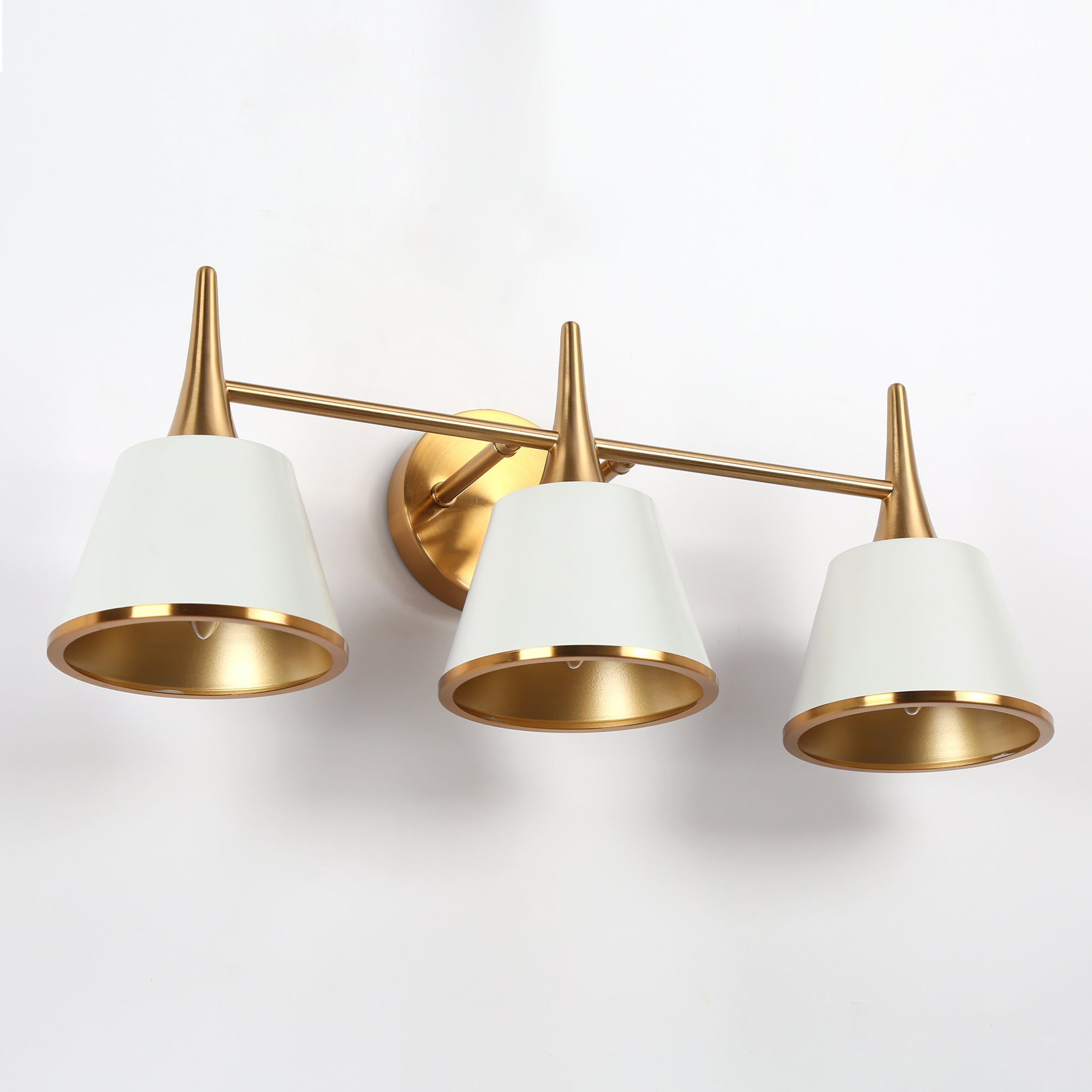 LNC White & Gold 3-Light Bathroom Vanity Light with Cone Shades, Dimmable, 22.5" W