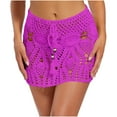 thumbnail image 6 of purcolt Women's Crochet Hollow Out Beach Skirt High Waist Drawstring Summer Vacation Boho Swim Skirts Swimsuit Cover Ups, 6 of 6