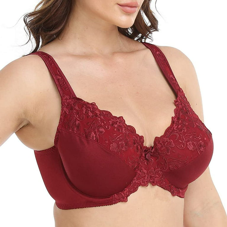 Women's Underwire Unlined Bra Minimizers Non-Padded Full Coverage Lace Plus  Size 34G