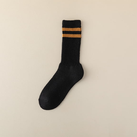 Namzi 3-Pair Winter Striped Socks Warm Crew Socks for Cold Weather, Cozy Winter Warm Socks for Daily Wear,Black