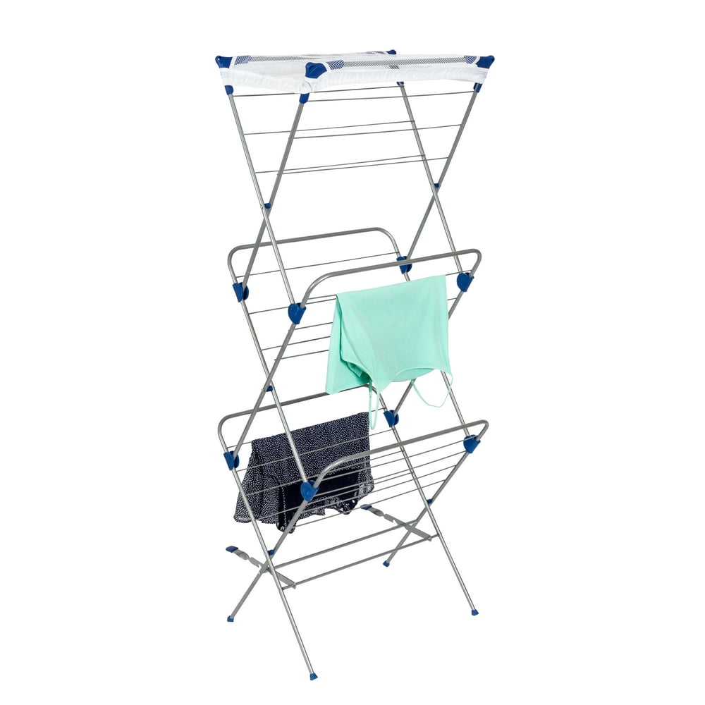 HoneyCanDo Steel 3Tier Mesh Top Drying Rack, Silver and Blue