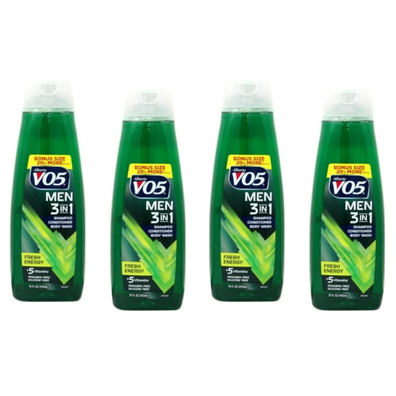 VO5 Alberto Men's 3-in-1 Shampoo Conditioner Body Wash, Fresh Energy 12.50 oz (Pack of 4)