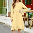 thumbnail image 3 of Gytharion Kids Mid-Length Dresses for Girls 4-15 Years, Cute Solid Long Sleeve Crew Neck Party Dress Teen Girls Flowy A-Line Swing Bell Sleeve Princess Dresses, 3 of 8