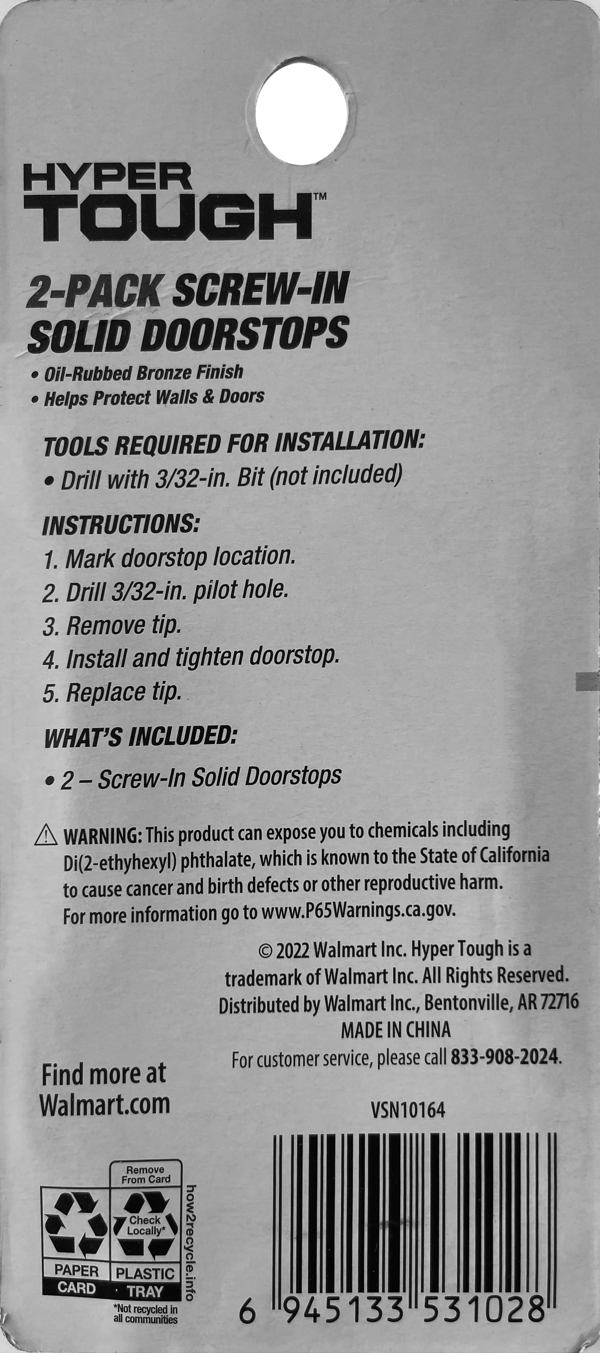 (2 pack) Hyper Tough New Screw-in Solid Doorstop, Oil Rubbed Bronze, 2 Pack, 0.984 X 0.984 X 3.63 inch