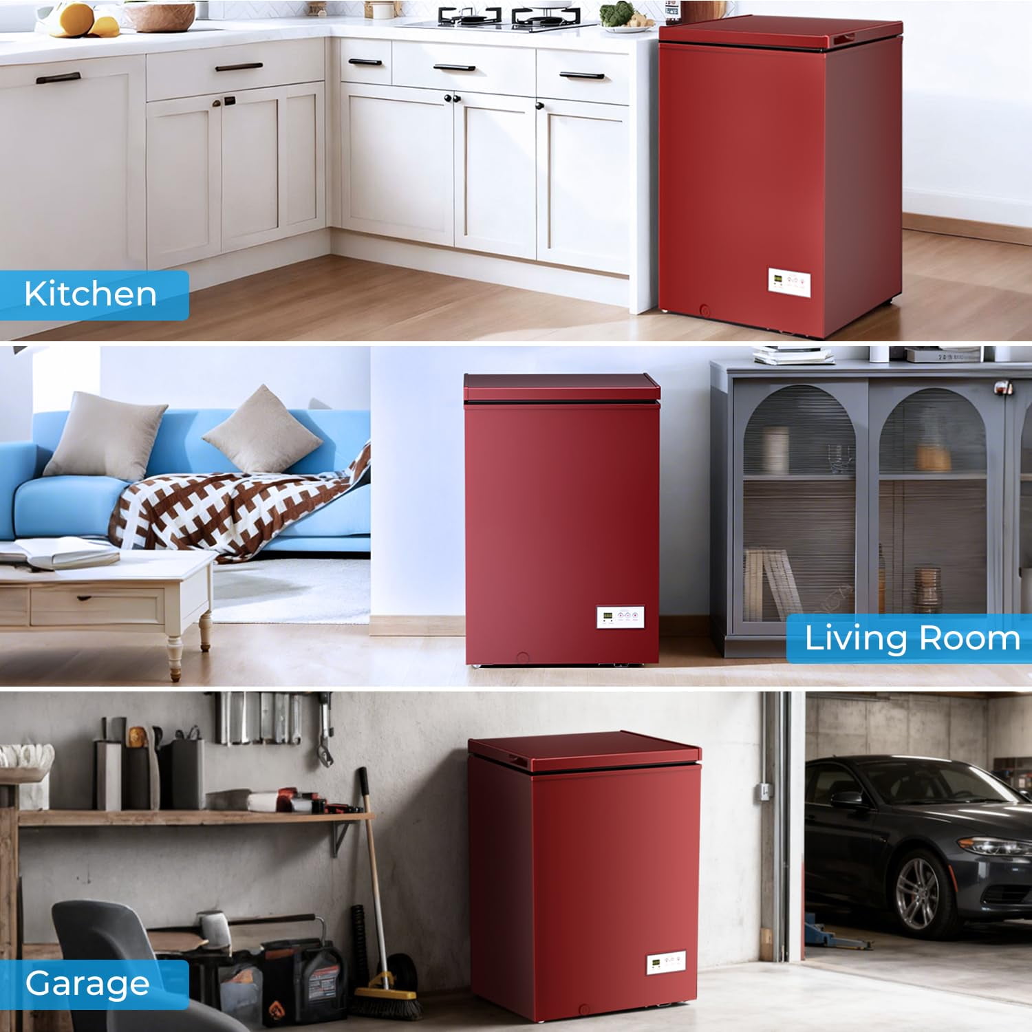 Auseo 3.8 Cu.Ft Chest Freezer Low Temperature Freezer with Removable Basket,Free Standing Top open Door Deep Freezer, Adjustable Temperature for Home, Basement, Kitchen, Red