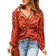 thumbnail image 2 of Top de manga farol con estampado de lunares y cordón cruzado con cuello en V para mujer Fridja czfsfas4600, 2 of 5